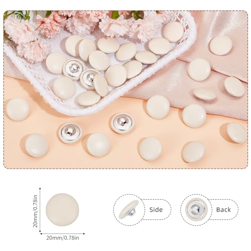 NICENEEDED 30 Pcs PU Leather Covered Buttons, 20mm Beige Round Buttons - Image 2