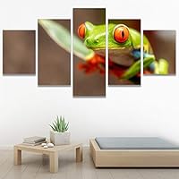 SIGNWIN 5 Panel Canvas Wall Art Amphibians Closeup Decorative Elements Frog Hallway Impressionism Multicolor for Home Decorations Ready to Hang - 60