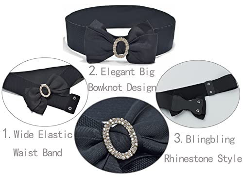 Lady's Big Bowknot Waist Belt Buckle Blingbling Elastic Wide Fashion Cute Elegant Waist Band4