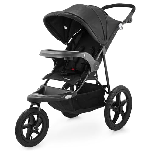 Moby-System Runner Mountain Dreirad-Kinderwagen mit Regenschutz, 15 kg Belastbar - Kinderwagen Zubehör Set mit 5-Punkt-Gurt, Reflektoren, Sichtfenster & Ablagekorb - Schwarz