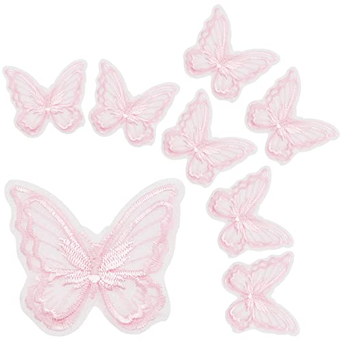 Gorgecraft, 30 Uds., Encaje de Mariposa Capas Dobles de Organza Tela de Encaje de Mariposa Rosa Costura Apliques Bordados Parches para Manualidades Diy, Boda, Novia, Accesorios