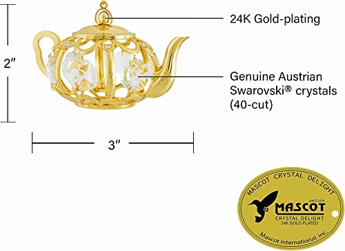 Mascot 24K Gold Plated Teapot Ornament Sun Catcher With Mixed Color Swarovski Crystal - Romantic Gift For Birthday, Anniversary, Wedding, Christmas Ornament Or Home Decorations #TOP1