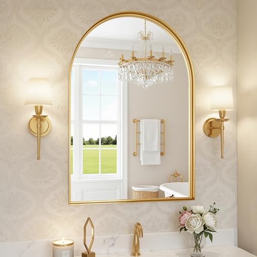 Furnbar Arched Bathroom Mirror, 22x30 Inch Gold Arched Wall Mirror