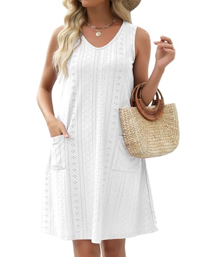 Image of elescat Swimsuit Coverup Summer Dresses for Women Eyelet Casual Loose Sleeveless Sundress with Pockets 2026