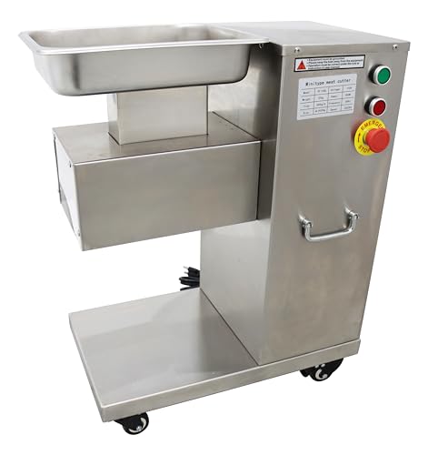 TECHTONGDA 8mm Meat Cutter Commercial Electric Slicer Stainless Steel Shredded Diced for Steak Beef Pork Meat 5.7×3inch Feed Inlet