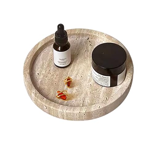 Plateau en Travertin Véritable pour Bijoux, Bagues - Rond de 15 cm - Décoratif en Marbre - Pour Parfum, Bougies, Petites Choses (Beige)