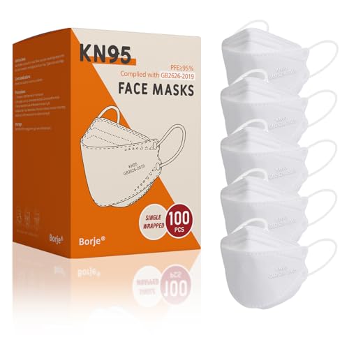Image of Borje KN95 Face Masks, 100 Pcs Disposable Face Masks, White Mask Against PM2.5 from Fire Smoke & Dust Filter Efficiency 95%