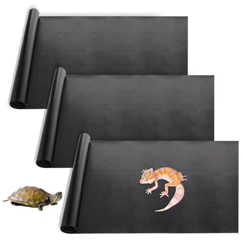 ZYQUES 3 Roll Reptile Carpet, 45x200cm EVA Tortoise Bedding Mat Non Slip Terrarium Substrate Liner for Tortoise Lguana Lizard Gecko and Snake Black