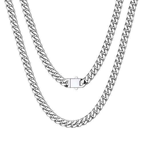Collier maille Miami pour homme en acier inoxydable argenté de 41 à 76cm
