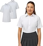 Trutex Basics 2 Pack Short Sleeve School Shirts (7-16+ Years) - Regular Fit Girls Blouses, White, Easy Iron - Genuine School Uniform