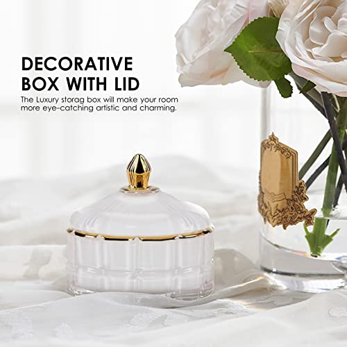 Alamhi Decorative Candy Bowl Candy Jar With Lid, Candy Dish Storage Food Cotainers Jar, Glass Trinket Box Jewelry Dish, Apothecary Jars Keepsake Boxes With Lids Modern Home Decor (White)… #TOP4