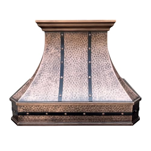 SINDA Light Hammered-Antique Copper Hammered Copper Range Hood, SUS304 Vent with Professional...