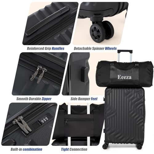 Image of Luggage Sets 5 Piece Suitcase with ABS Hard Shell Lightweight Combination Lock and Double Rotatable Detachable Wheels(Black,20 inch /24 inch /28 inch /DB /TB)