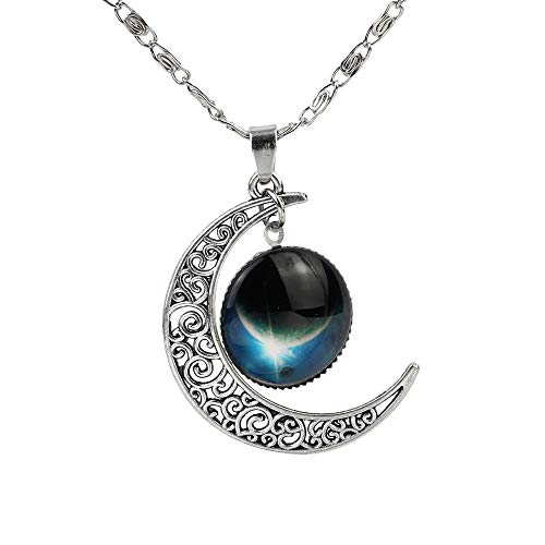 CHOP MALL Galaxy Gem Silver Moon Pendant Jewelry Chain Necklace for Boy/Men/Father/Girl/Lady/Women/Anniversary Gift