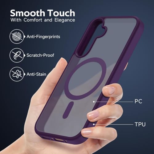 Image of Elzzi Magnetic Magsafe Designed for Samsung A55 5G Case Translucent Matte Hard PC + TPU Back Cover [Compatible with MagSafe] Phone Case (Deep Purple)