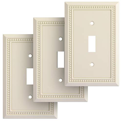 Image of Henne Bery Sunken Pearls Heavy Duty Decorative Wall Plate Switch Plate Outlet Cover, Durable Solid Zinc Alloy (Single Toggle 3PK, Light Almond)