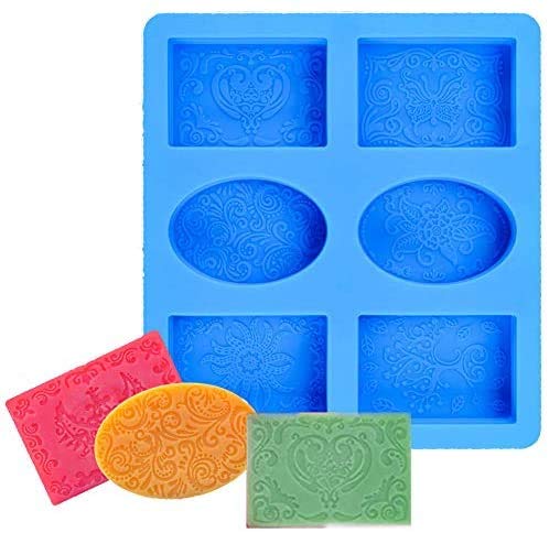 RKPM HOMES 6 Cavities Silicone Soap Molds, Homemade Soap Making Chocolate Baking Molds (6 Patterns Rectangle & Oval Shape)