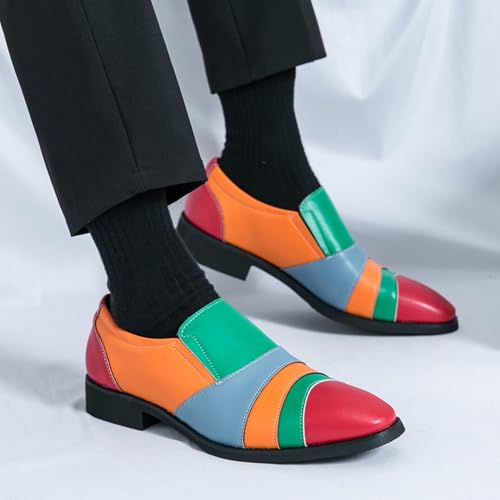 Mens Fashion Multicolored Patchwork Leather Slip-On Dress Loafers Casual Pointed Toe Non-Slip Derby Shoes for Casual Dress Prom Party Wedding3