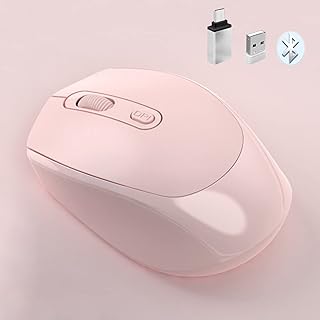Wireless Bluetooth Mouse USB C for MacBook Air/Laptop, Quiet Rechargeable Type C Mouse Wireless for MacBook Pro, Optical Mouse Bluetooth Silent Mouse Cordless for Mac/PC/Computer (Pink)