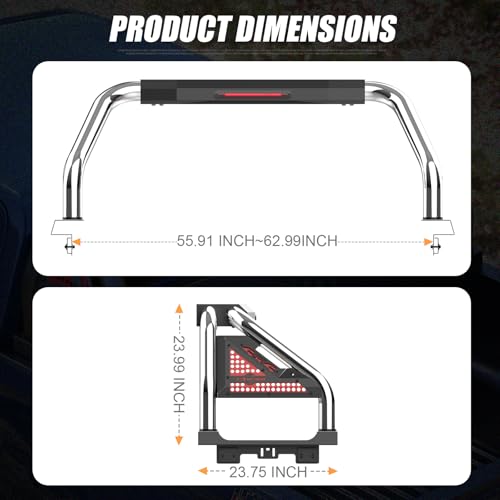 Stainless Steel Roll Bar for Mid-Size Truck, Adjustable Roll Cage Sport Bar Chase Rack for Toyota Tacoma, Tundra, for Ford Ranger, for Jeep Gladiator JT, for Nissan Frontier, Titan