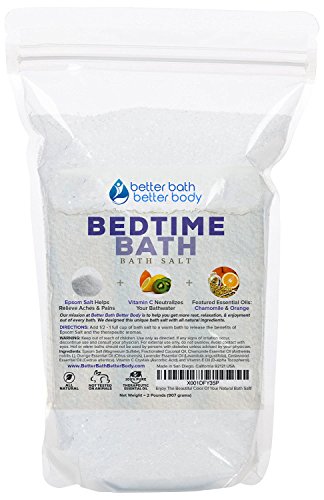 Bedtime Bath Salt 32 Ounces Epsom Salt with Natural Lavender, Chamomile, Cedarwood and Orange Essential Oils Plus Vitamin C in BPE Free Pouch with Easy Press-Lock Seal