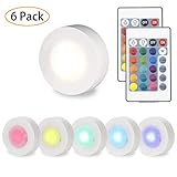 LUNSY RGB Puck Light, Color Changing Under Cabinet Lighting, Wireless Under Counter Shelf RGBW Closet Lighting for Bedroom Hallway Cabinet Wardrobe, 16 Colors, 4 Modes - 6 Pack