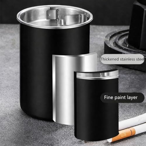 Image of NYRWANA Stainless Steel Windproof Ashtray with Lid | Rustproof, Easy-to-Clean Ash Holder for Smokers | Elegant Indoor Outdoor Ash Tray for Patio, Home, Office, Bar & Garden Use (Black)