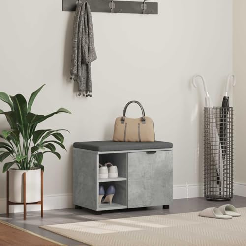 Gecheer Flurbank mit Kissen Uni Beton Grau 60 x 38 x 46 cm, Sitzbank Garderobenbank Bettbank für Eiâ€¦ – Miniatur