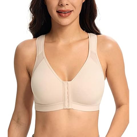 Lemorosy Women's Full Coverage Front Closure Posture Back Unpadded Wirefree Everyday Bra -Comfort and Double Support (40C, Pure Nude) Cover