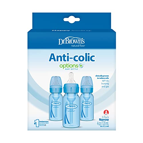Dr. Brown's Natural Flow Anti-Colic Options+ Narrow Baby Bottles 4 oz/120 mL, with Level 1 Slow Flow Nipple, 3 Pack, 0m+ Blue - image 4