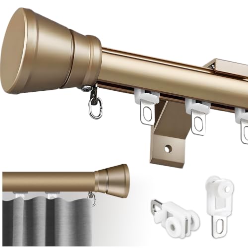 Single Curtain Track for Windows 4.8m(15.7ft) Wall Mounted Heavy Duty Decorative Curtain rail with End Caps Aluminum Brackets Silent Wheels Easy to Install for Bedroom Living RoomGold
