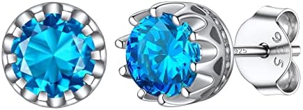 Silvora Shiny Sterling Silver Birthstone Stud Earrings for Women Teen Girls with Delicate Gift Packaging