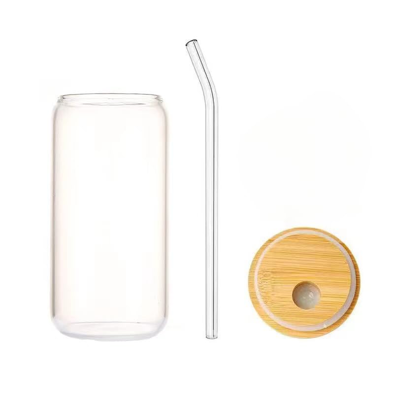 OGoeesy Glass Tumbler With Straw and Lid High Borosilicate Coke Cup Bamboo Lid Glass Straw Wine Glasses Beer
