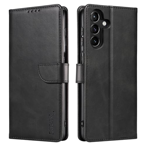 LOLFZ for Samsung Galaxy A16 Wallet Case, Vintage Leather Book Case with Card Holder Kickstand Magnetic Closure Flip Phone Cover for Samsung A16 Case - Black