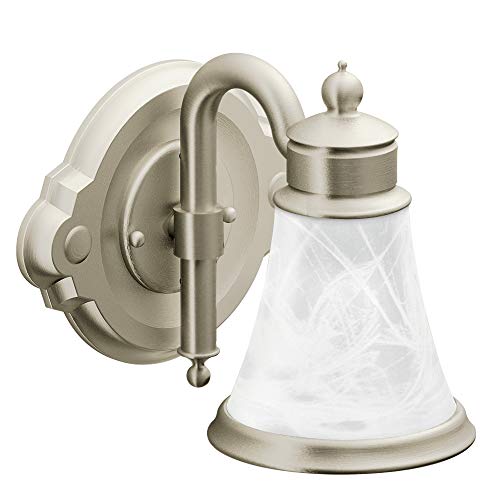 Moen YB9861BN Waterhill 1 Dual-Mount Bath Bathroom Vanity Light Fixture with Frosted Glass, 10.20 x 9.10 x 11.40 inches, Brushed Nickel