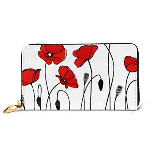 Preisvergleich Produktbild JHGFG Mode Handtasche Reißverschluss Brieftasche Rote Mohnblumen Telefon Kupplung Geldbörse Abendkupplung Blockieren Leder Brieftasche Multi Card Organizer
