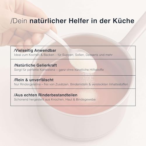 Gelatine Pulver von Weiderindern [250g] – Natürlich & rein – für Halal Süßigkeiten - Halal Gelatine – hoher Kollagen Anteil - Zuckerfrei, laktosefrei, geschmacksneutral – abgefüllt in Deutschland