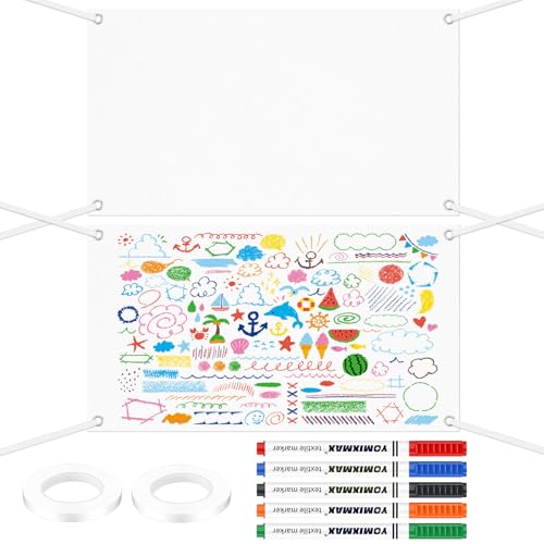 TTYSHIP® 2 Pcs Banderole Vierge, 180 x 100cm Grandes Blanche Bannières avec 2 Rouleaux 10m Corde à Suspendre et 5 Stylos Textiles pour Mariages, Fêtes,...