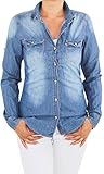 Sotala Damen Jeans Hemd Jeanshemd Bluse Jeansbluse Denim Vintage Blau Blue A 38 (M)
