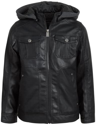 URBAN REPUBLIC Boys Leather Jacket – Casual Sherpa Lined Hooded Faux Leather Jacket – Boys Outerwear Jackets (Size: 8-20)