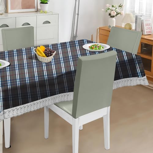 Image of The Furnishing Tree Waterproof PVC Rectangle Shaped 4 Seater Table Cover WxL 54x78 inches Checkered Pattern Black White with White Border lace