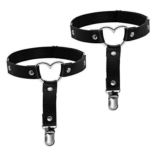 Milakoo Punk Alloy Cool Gothic Heart-Shape Leg Garter Belt Anti-Slip Clips Elastic Punk Harness Black #TOP14