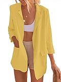 ANRABESS Womens 2023 Spring Summer Casual Open Front Long Sleeve Lightweight Work Office Jackets Blazer Suit 559huangse-L Yellow