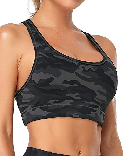 Oalka Women's Racerback Sports Fitness Support Workout Running Bras Multi Camo Grey Medium #TOP10