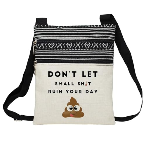 Funny Slogan Messenger Bag Small Ethnic Pattern Printed Adjustable Strap Crossbody Zipper Bag Don't Let That Ruin Your Day Phone Bag Wallet Cute Shoulder Handbag for Women Friends