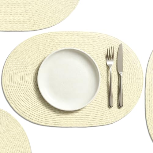 AHHFSMEI Placemats Set of 6 for Dining Table Washable Woven Non-Slip 18x12 inches Placemat Heat-Resistant Durable Table Mats for Dining Table Easy to Clean (Ivory) by AHHFSMEI - Used condition - US$20.91