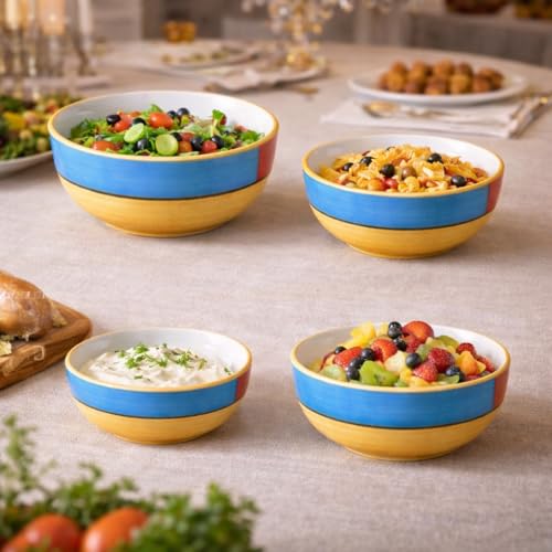 Image of Ceramic Mixing Bowl Set - 4 Pieces (1500ml, 800ml, 600ml, 400ml), Yellow - Durable, Microwave & Dishwasher Safe - Ideal for Mixing, Serving & Storage