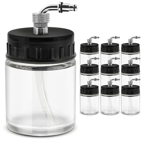 JUNIERS Airbrush Farben 10x22ml – Glas-Farbtopf Set mit Mischglas & Aufbewahrbehälter – Profi Airbrush Farben für Modellbau, Basteln & kreative Projekte (AG-07)