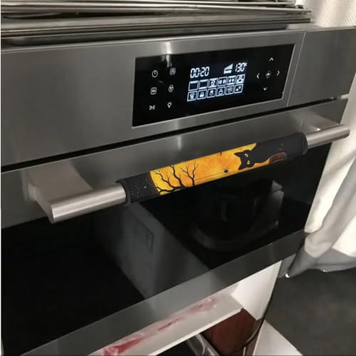 Image of Halloween Decor Refrigerator Door Handle Covers Set of 6 Kitchen Electrical Appliances Handle Protector Anti-Slip Fridge Microwave Accessories, Black Cat Moon Spider Print
