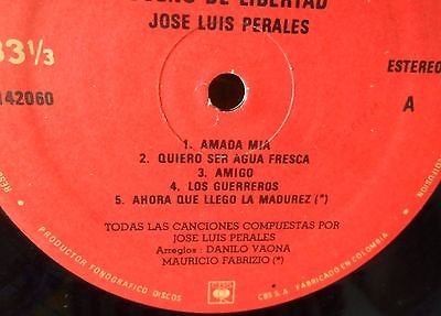 Miniatura 4 de LP JOSE LUIS PERALES SUENO DE LIBERTAD- CBS PRESS COLOMBIA 1987 RARE
